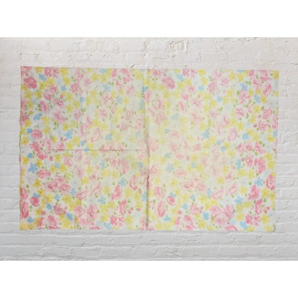 Vtg 80s Cannon Floral Set 2 Standard Pillowcases Pink Yellow Roses MCM Cottage